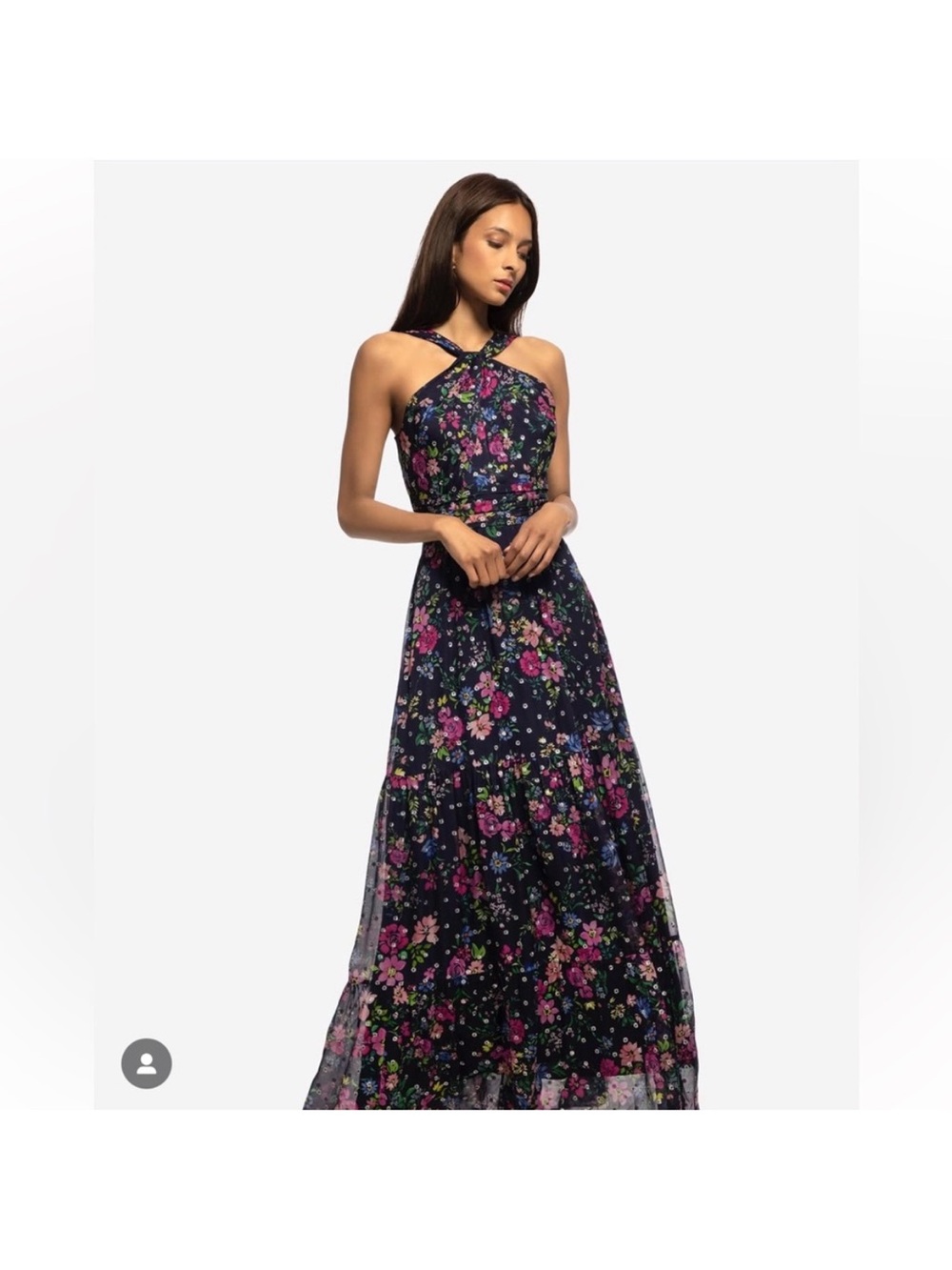 Shoshanna midnight nelle Navy Floral Crisscross Halter Maxi Dress